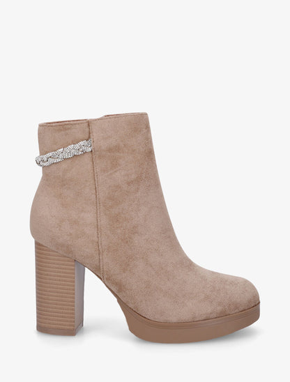 Bottines à talon et strass en suédine - Beige - 5