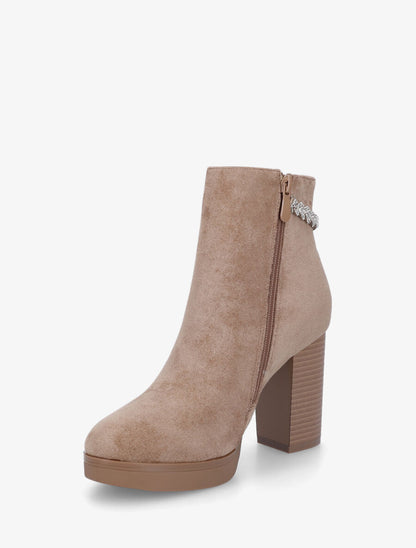 Bottines à talon et strass en suédine - Beige - 3