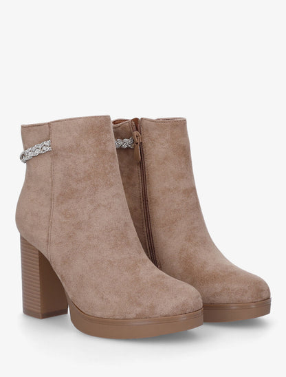 Bottines à talon et strass en suédine - Beige - 4