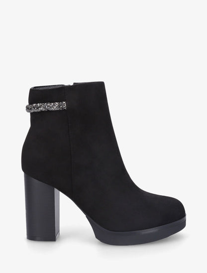 Bottines à talon et strass en suédine - Noir - 5