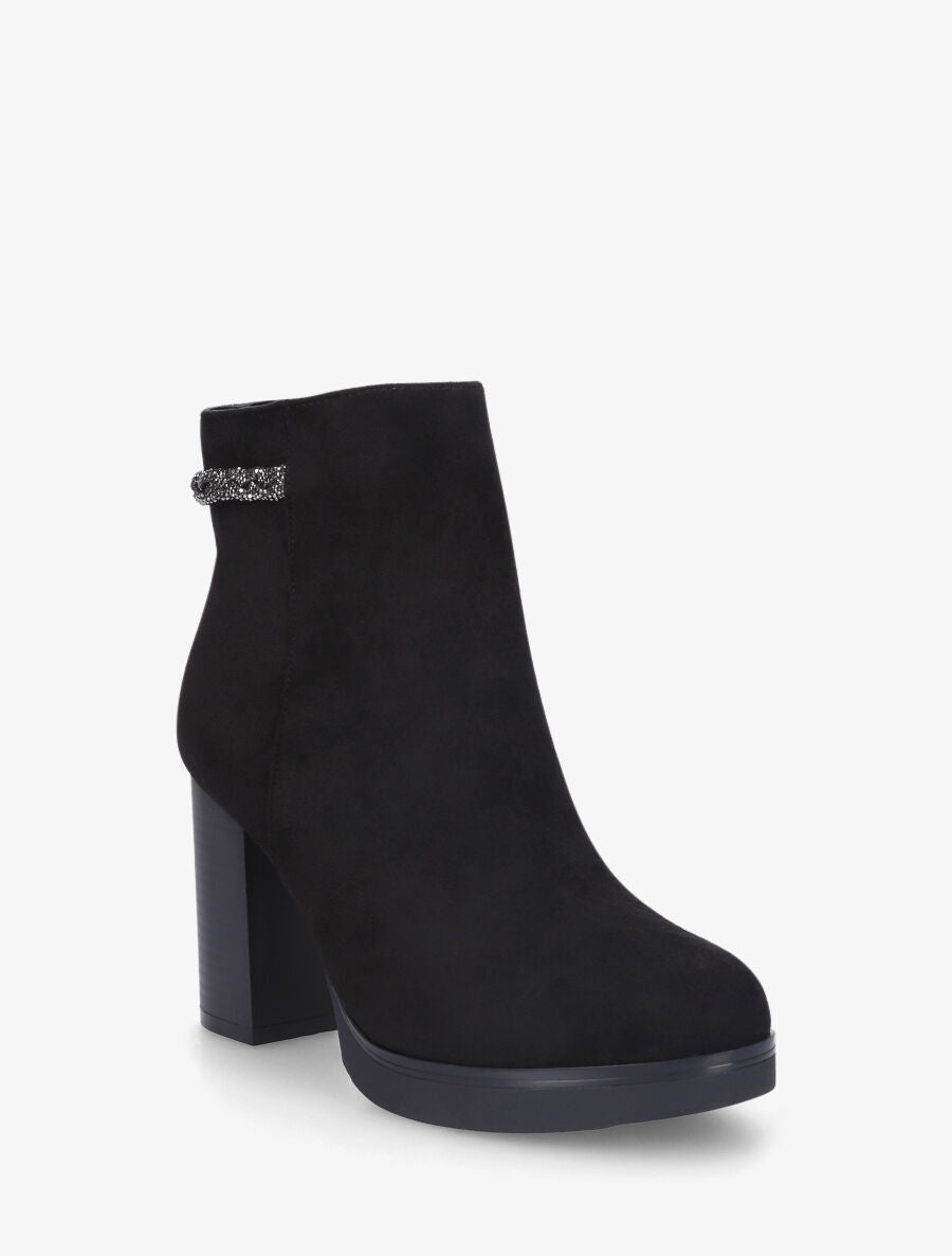 Bottines à talon et strass en suédine - Noir - 2