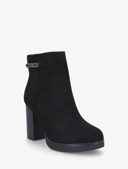 Bottines à talon et strass en suédine - Noir - 2