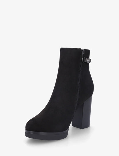 Bottines à talon et strass en suédine - Noir - 3