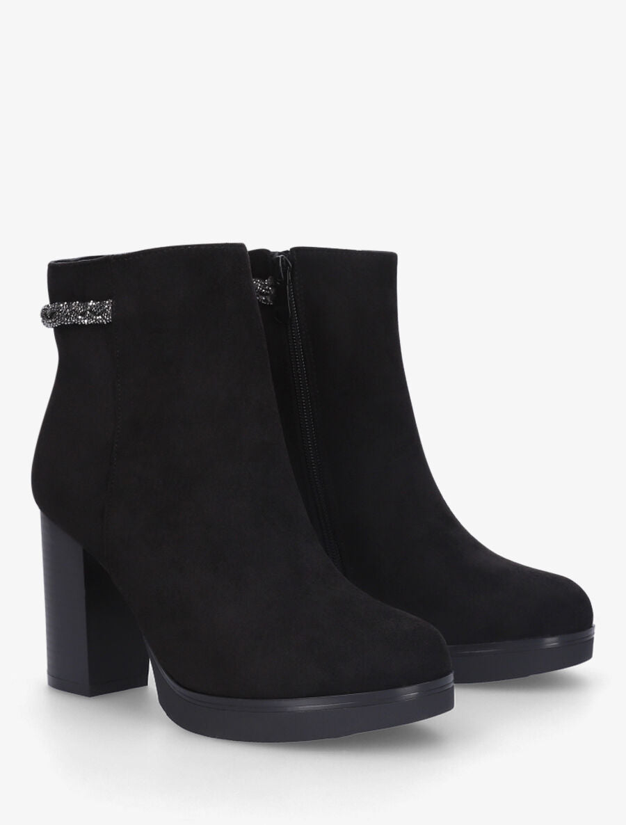 Bottines à talon et strass en suédine - Noir - 4