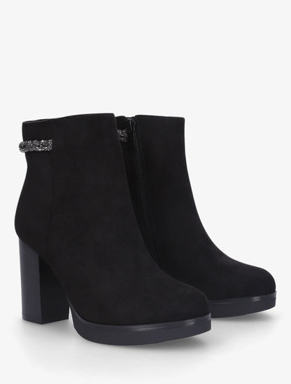 Bottines à talon et strass en suédine - Noir - 4