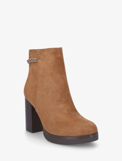 Bottines à talon et strass en suédine - Camel - 2