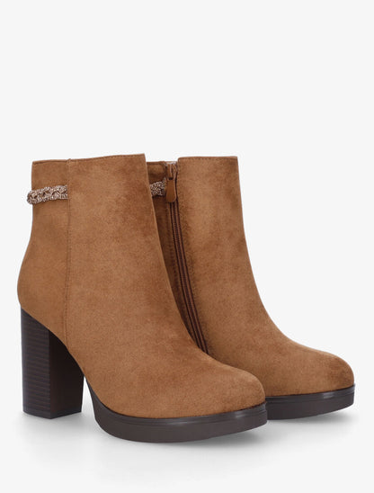 Bottines à talon et strass en suédine - Camel - 4