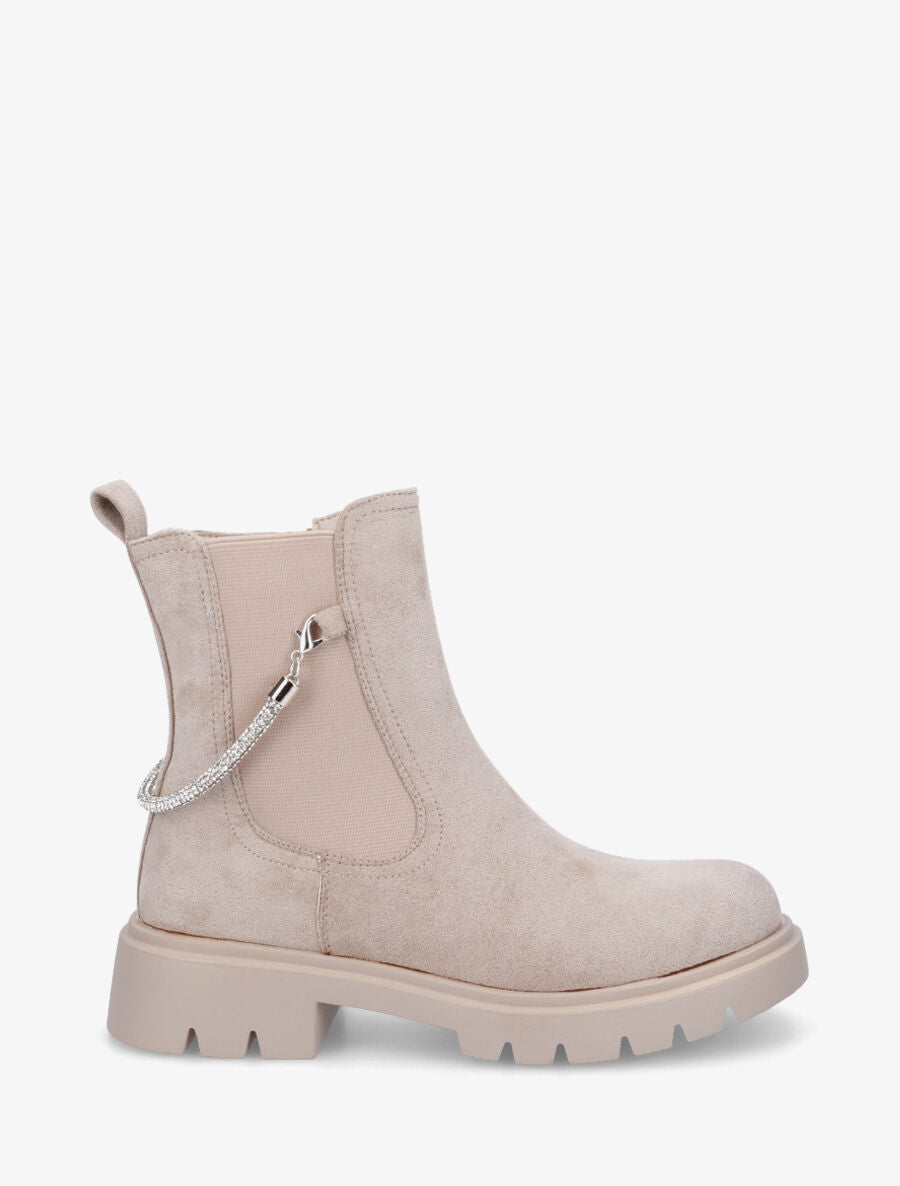 Boots en suédine à bijou strass - Beige - 1