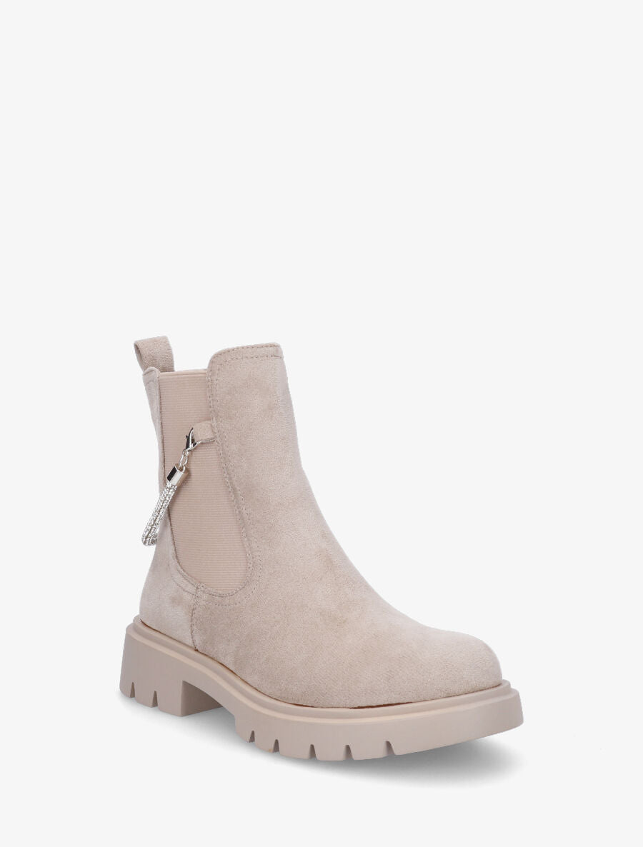 Boots en suédine à bijou strass - Beige - 2