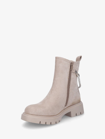 Boots en suédine à bijou strass - Beige - 3