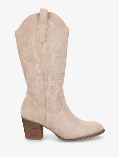 Bottes style santiag en suédine - Beige - 5