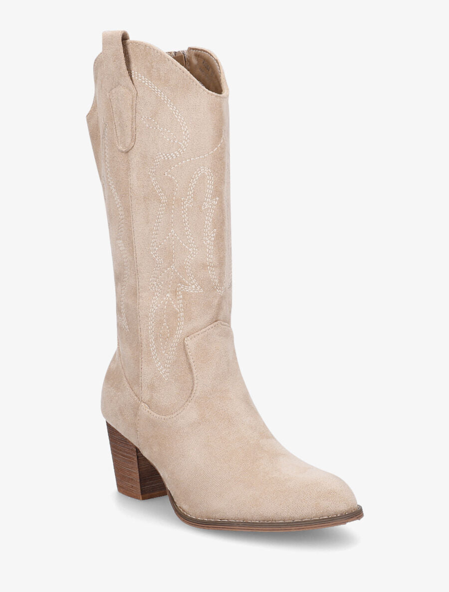 Bottes style santiag en suédine - Beige - 2