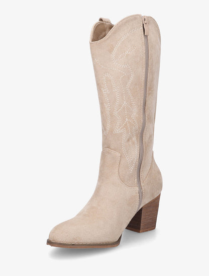 Bottes style santiag en suédine - Beige - 3