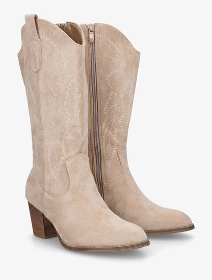 Bottes style santiag en suédine - Beige - 4