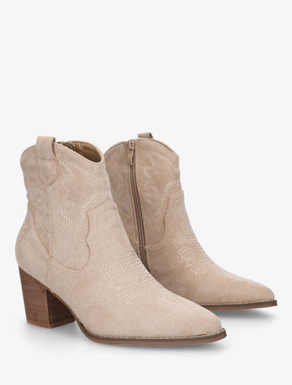 Bottines style santiag en suédine - Beige - 4