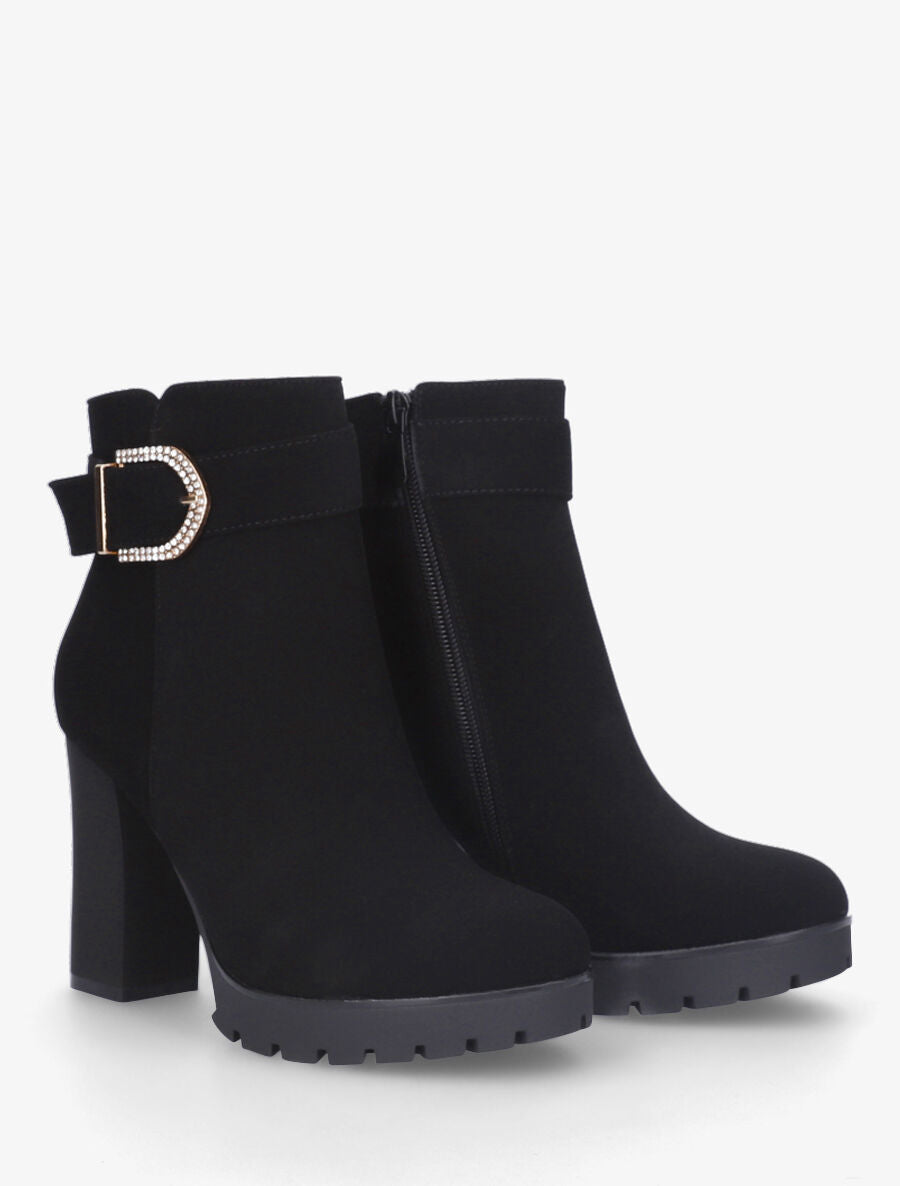 Bottines en suédine à sangle strassée - Noir - 4