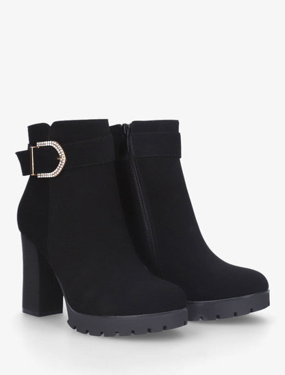 Bottines en suédine à sangle strassée - Noir - 4
