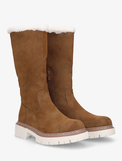 Bottes plates fourrées en suédine - Camel - 4