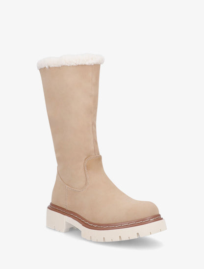 Bottes plates fourrées en suédine - Beige - 2