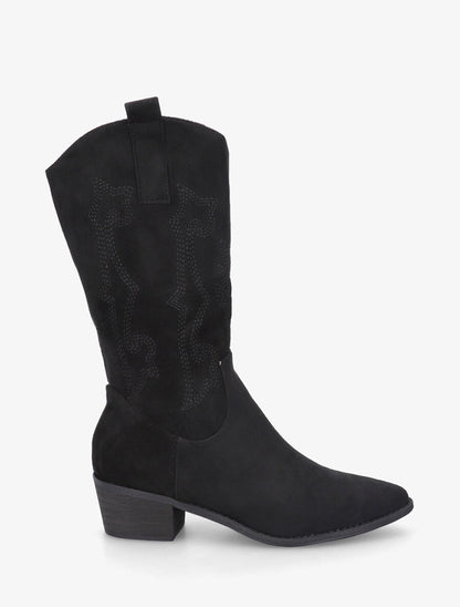 Bottes style santiag en suédine - Noir - 1