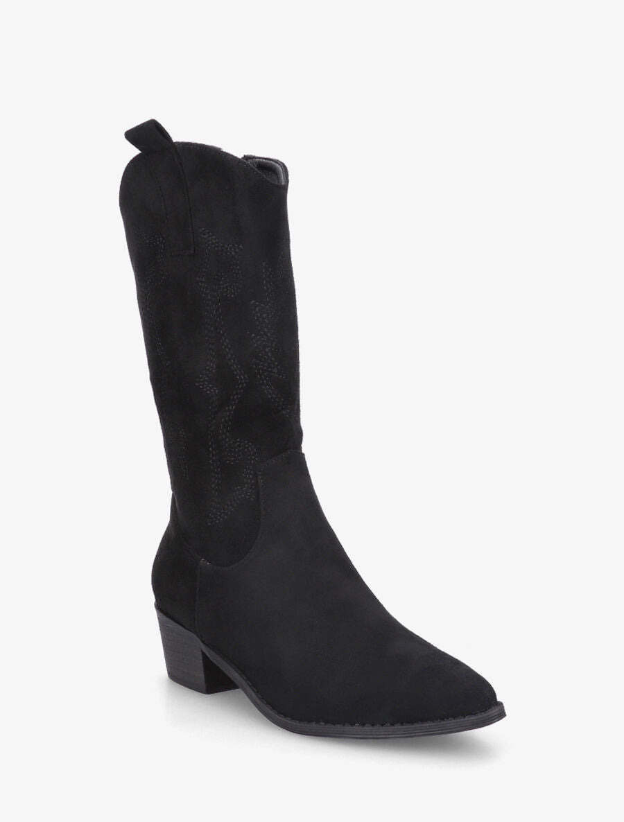 Bottes style santiag en suédine - Noir - 2