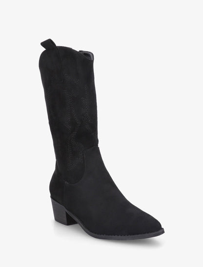 Bottes style santiag en suédine - Noir - 2