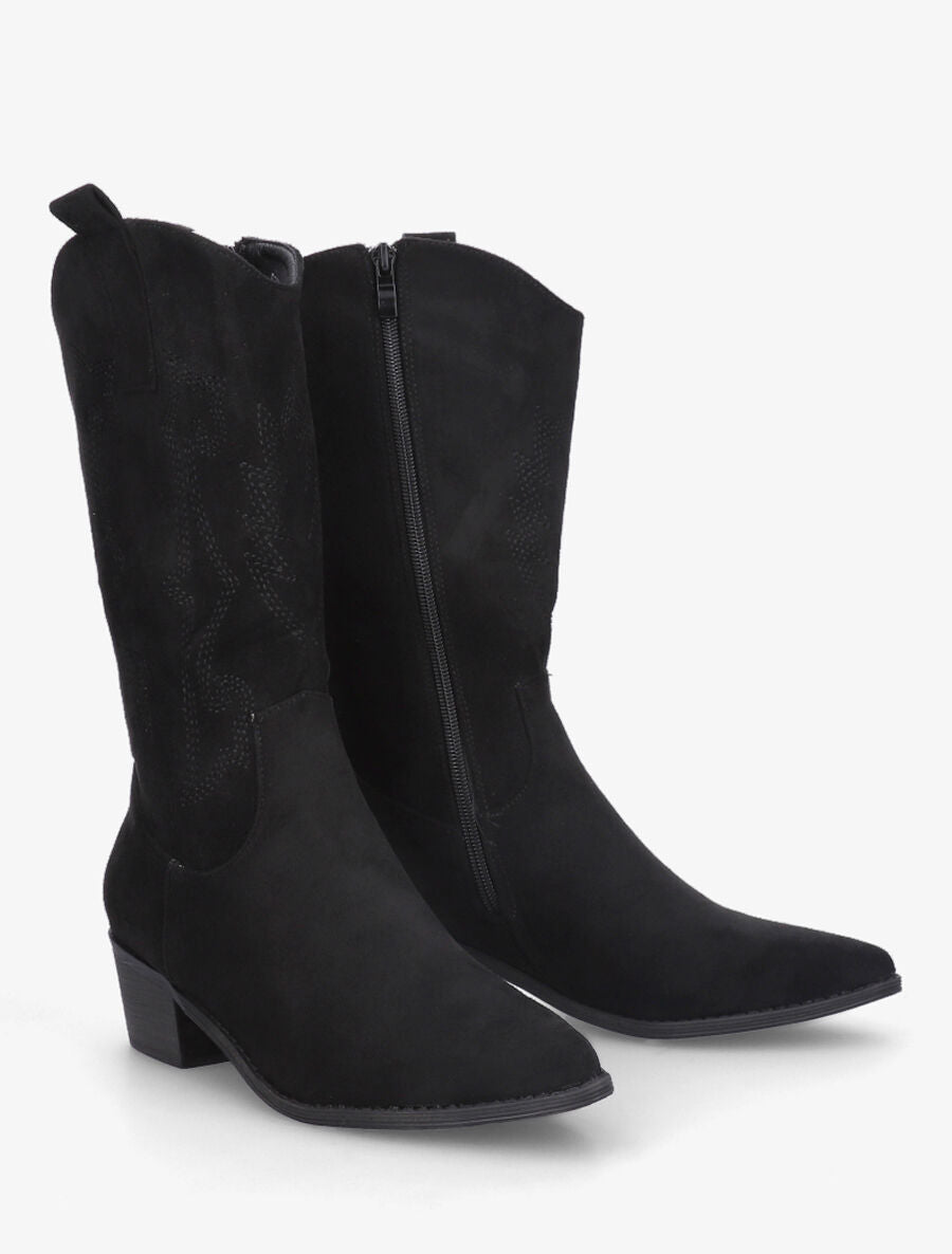 Bottes style santiag en suédine - Noir - 4