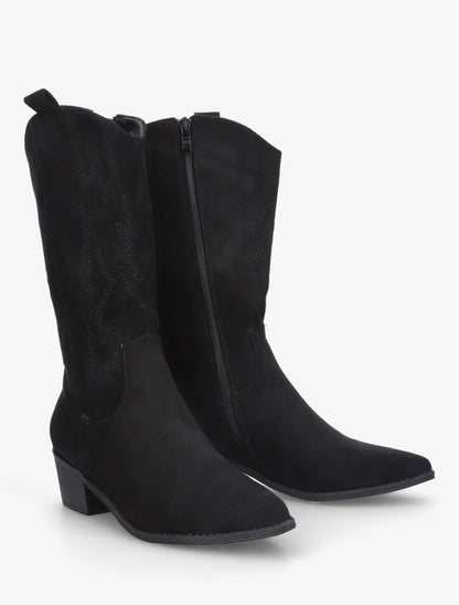 Bottes style santiag en suédine - Noir - 4