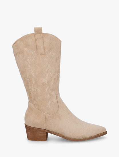 Bottes style santiag en suédine - Beige - 5