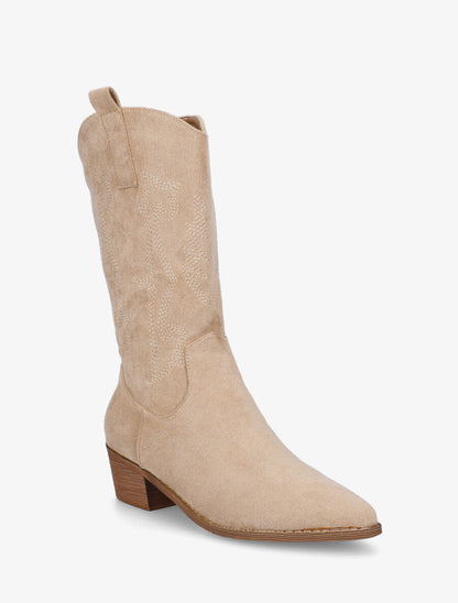 Bottes style santiag en suédine - Beige - 2