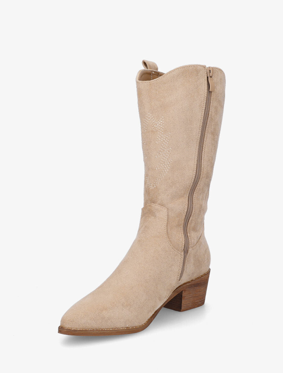 Bottes style santiag en suédine - Beige - 3