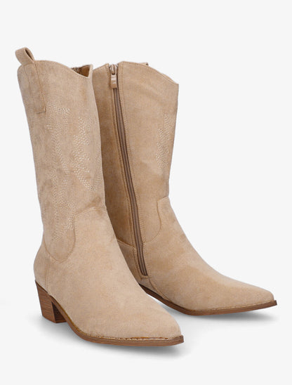 Bottes style santiag en suédine - Beige - 4