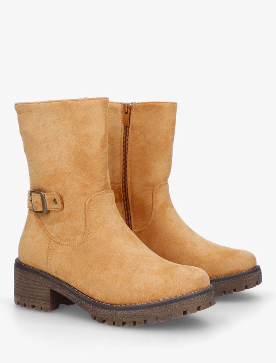 Bottines montantes en suédine - Camel - 4