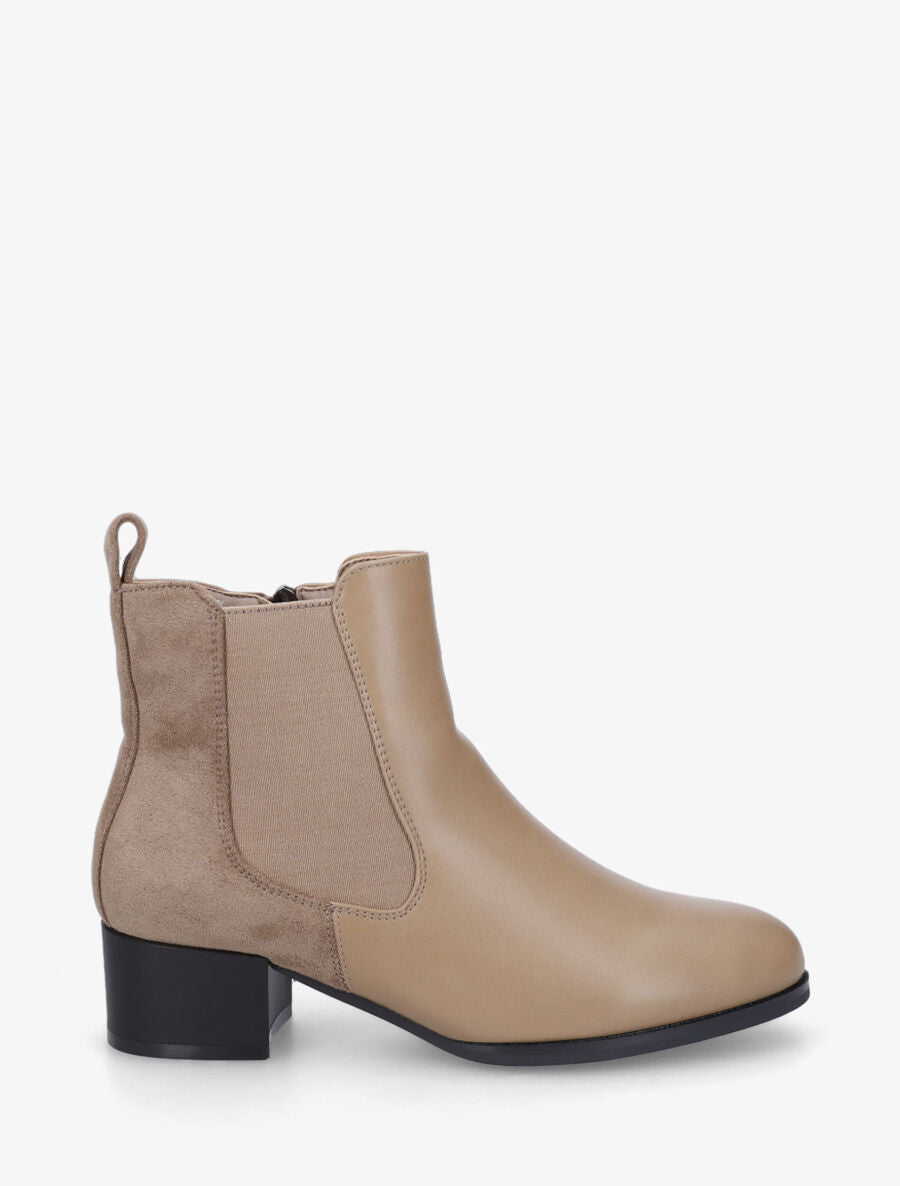 Bottines en simili et suédine - Taupe - 1