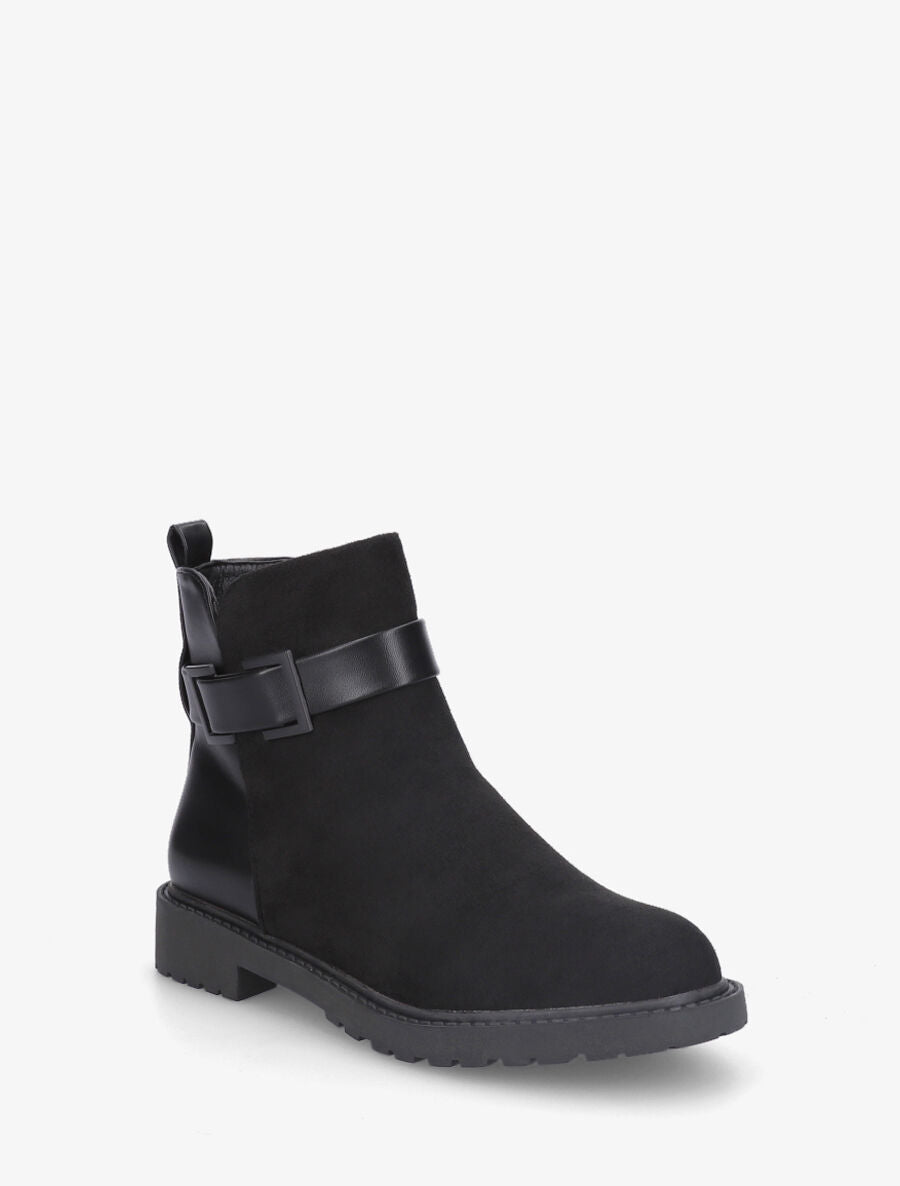 Bottines plates bimatière à semelle crantée - Noir - 2