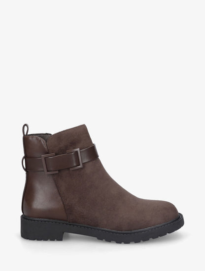 Bottines plates bimatière à semelle crantée - Marron - 1