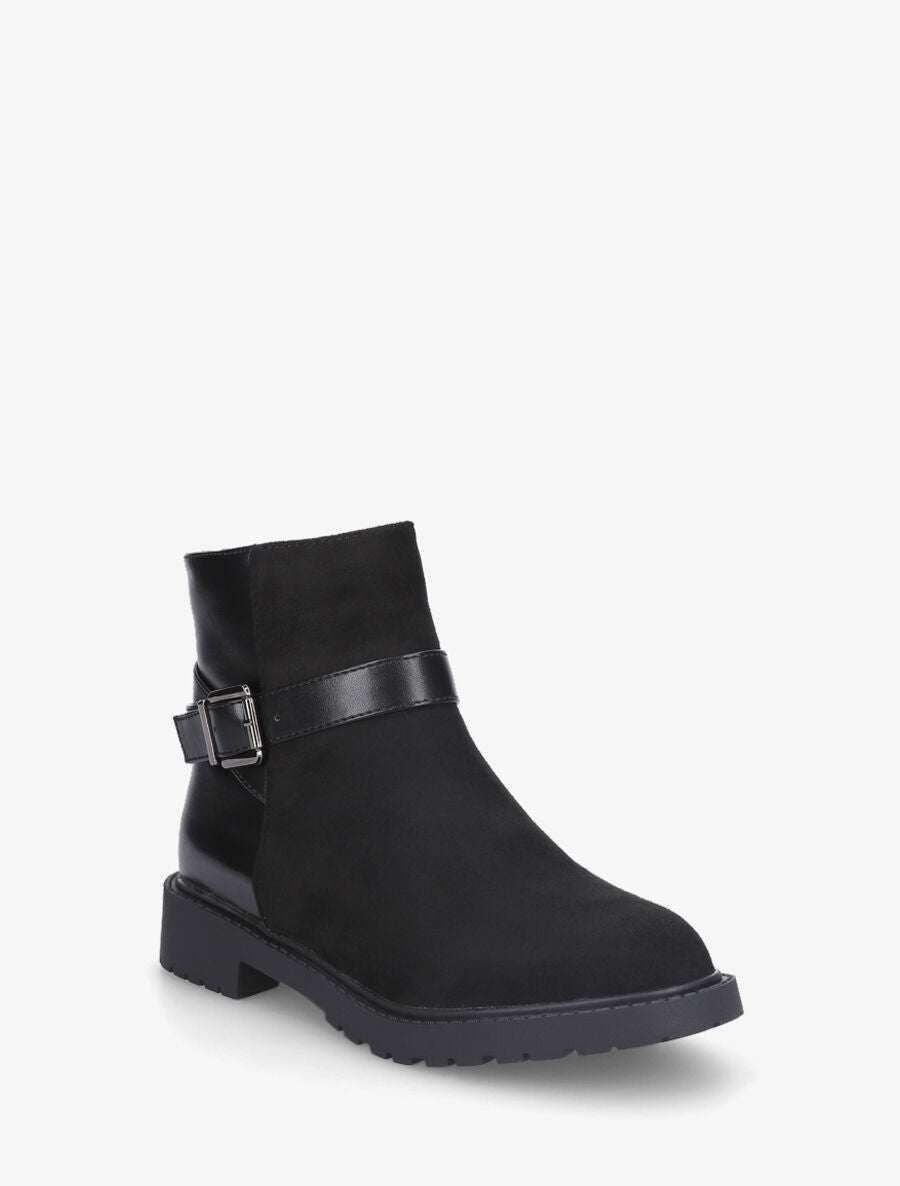 Bottines plates bimatière à boucle - Noir - 2