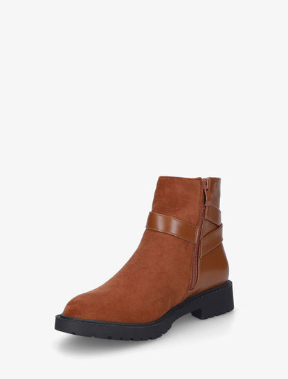 Bottines plates bimatière à boucle - Camel - 3