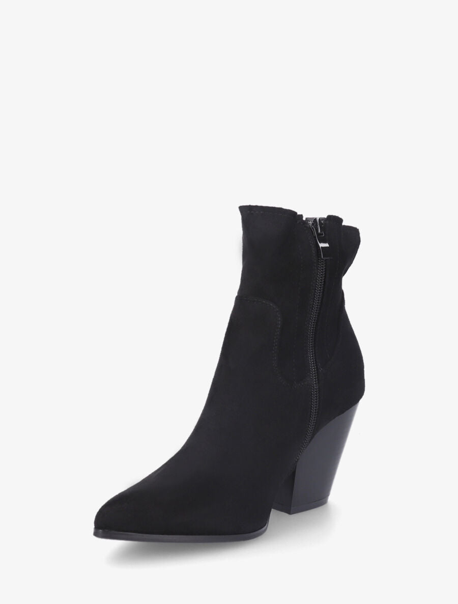 Bottines à talon et bout pointu en suédine - Noir - 3