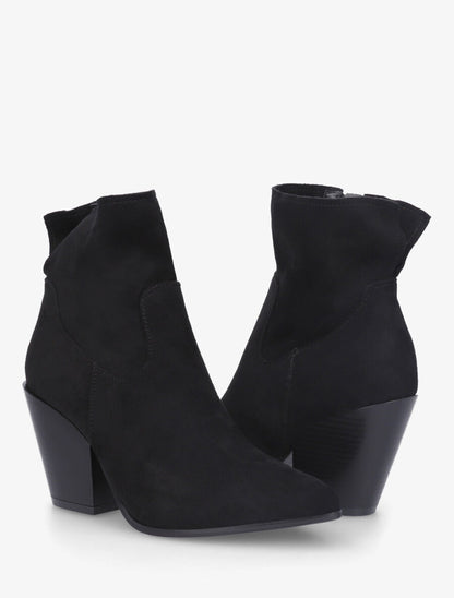 Bottines à talon et bout pointu en suédine - Noir - 4