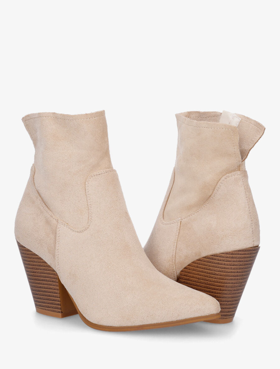 Bottines à talon et bout pointu en suédine - Beige - 4