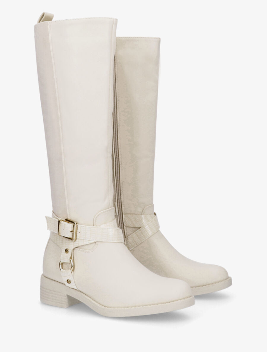 Bottes plates à boucle fantaisie - Beige - 4