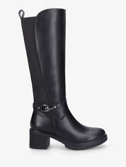 Bottes élastiquées unies à talon - Noir - 1
