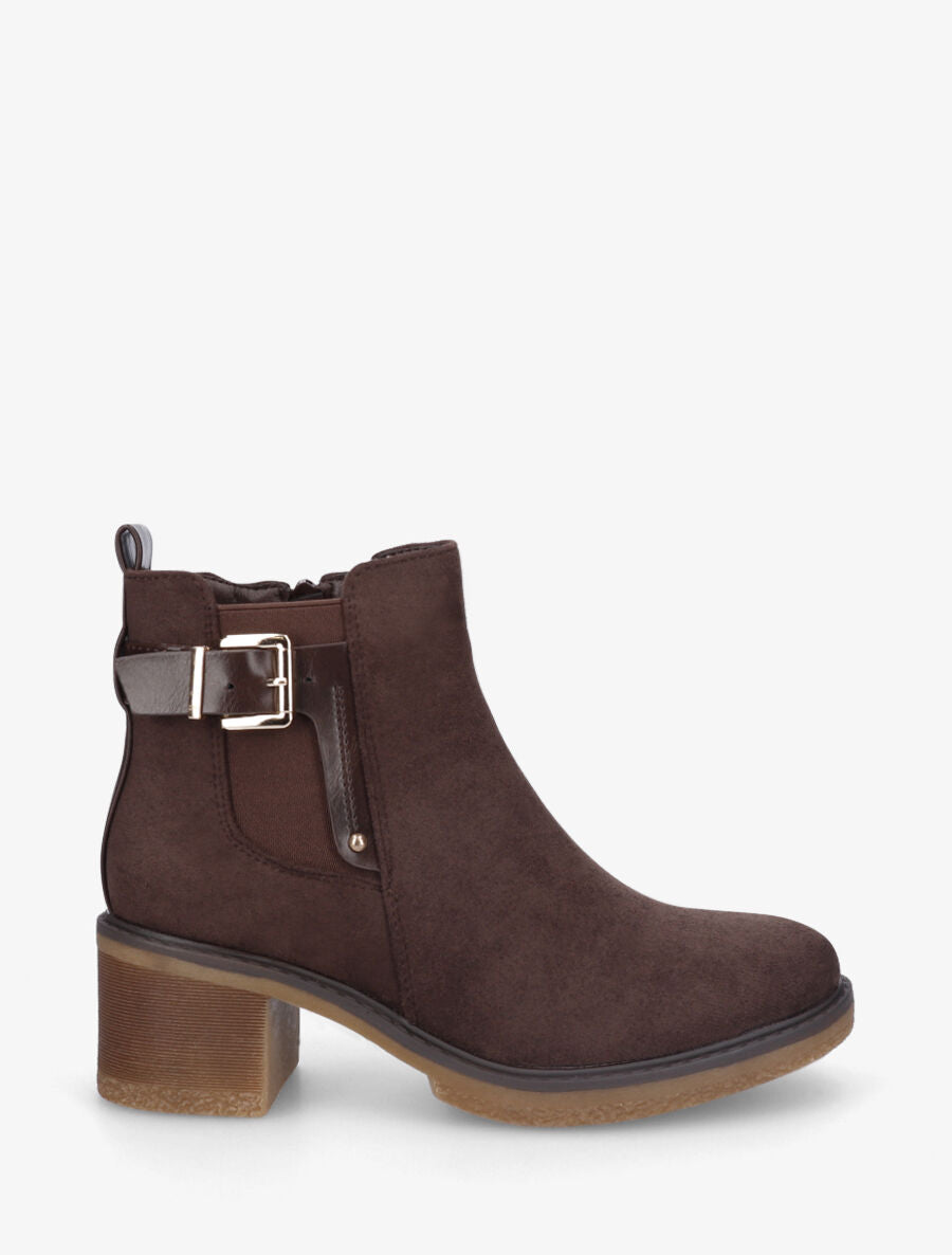 Bottines en suédine à talon - Marron - 1