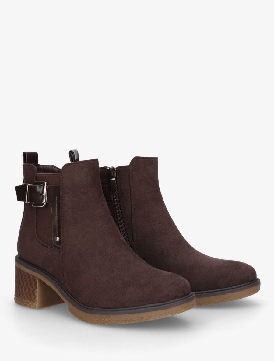 Bottines en suédine à talon - Marron - 4