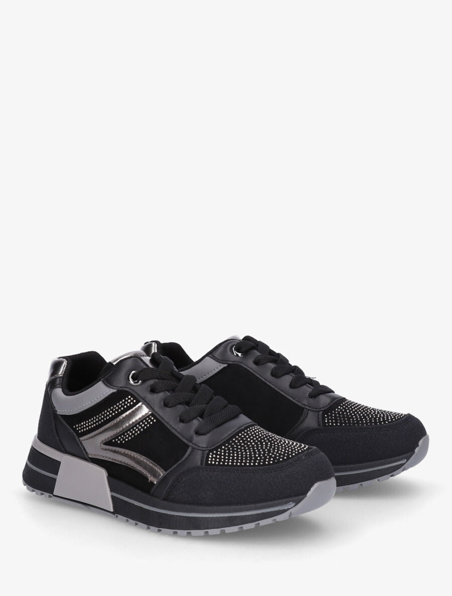Sneakers en suédine et strass - Noir - 4