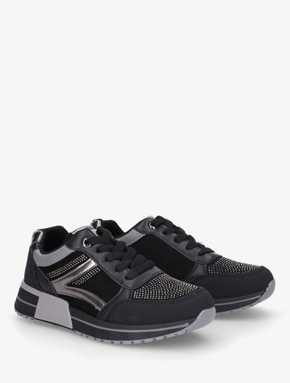 Sneakers en suédine et strass - Noir - 4
