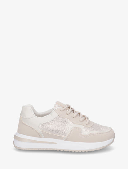 Sneakers en simili à détail irisé - Beige - 1