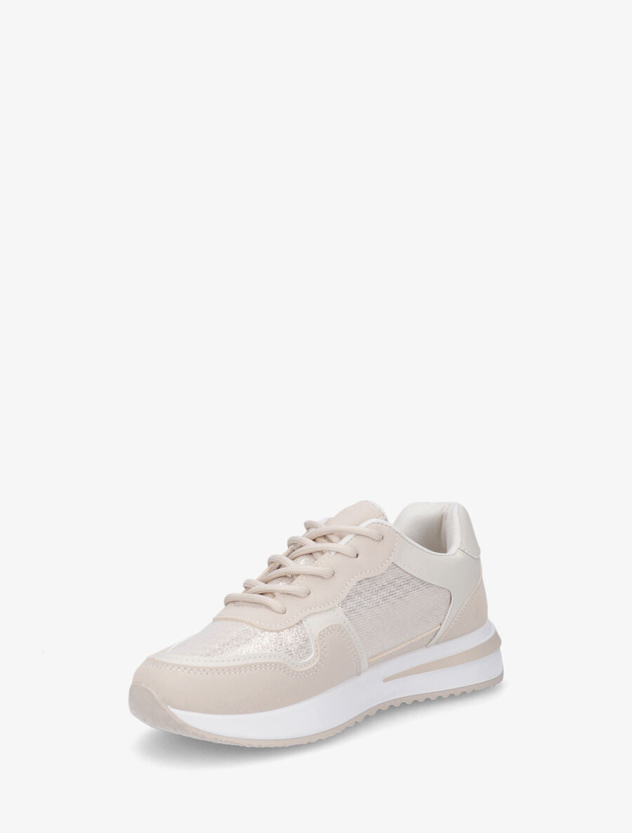 Sneakers en simili à détail irisé - Beige - 3