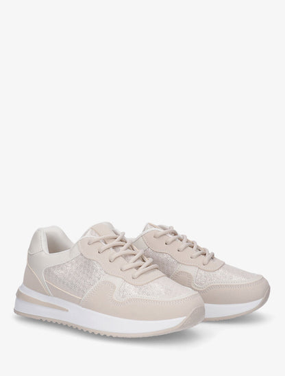 Sneakers en simili à détail irisé - Beige - 4